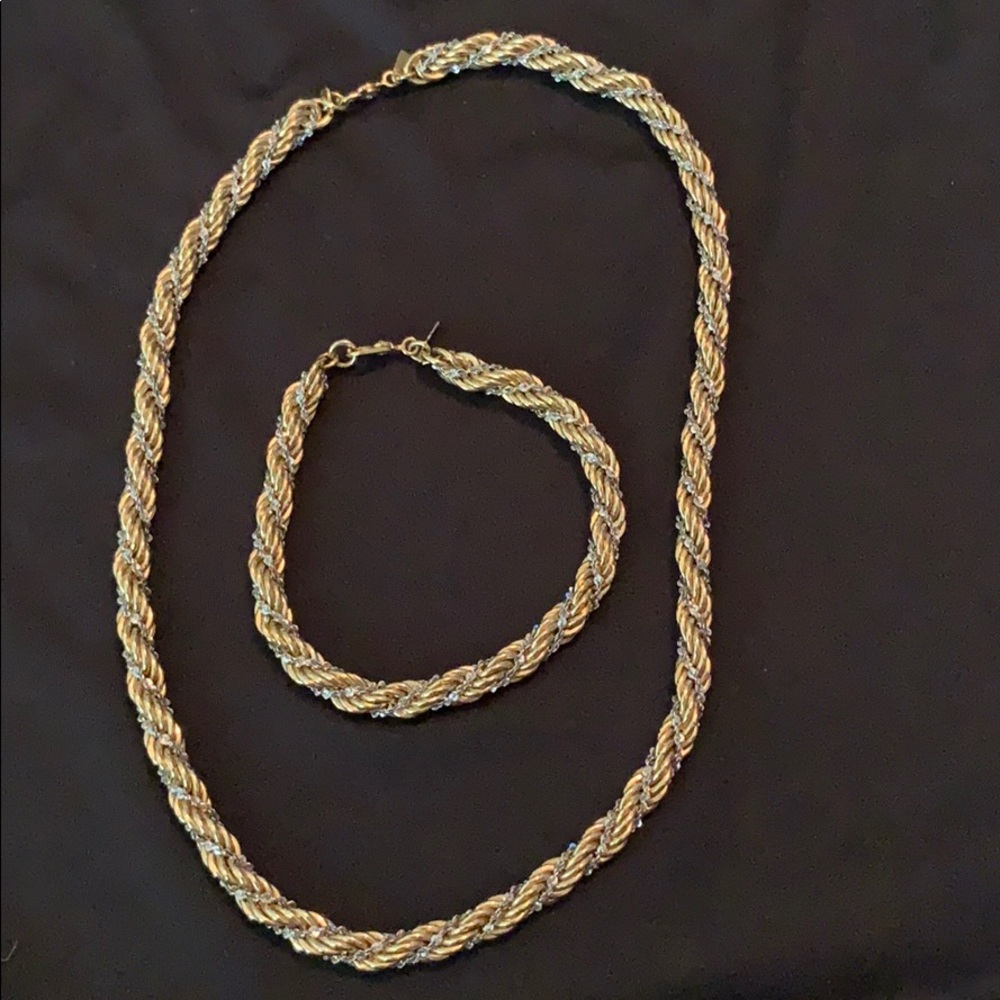 Monet Vintage Two Tone Rope Necklace and Bracelet